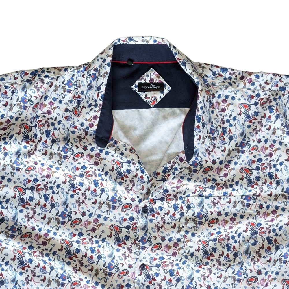 Black Ice 2XL Short Sleeve Button Down Dress Shirt Blue White‎ pattern